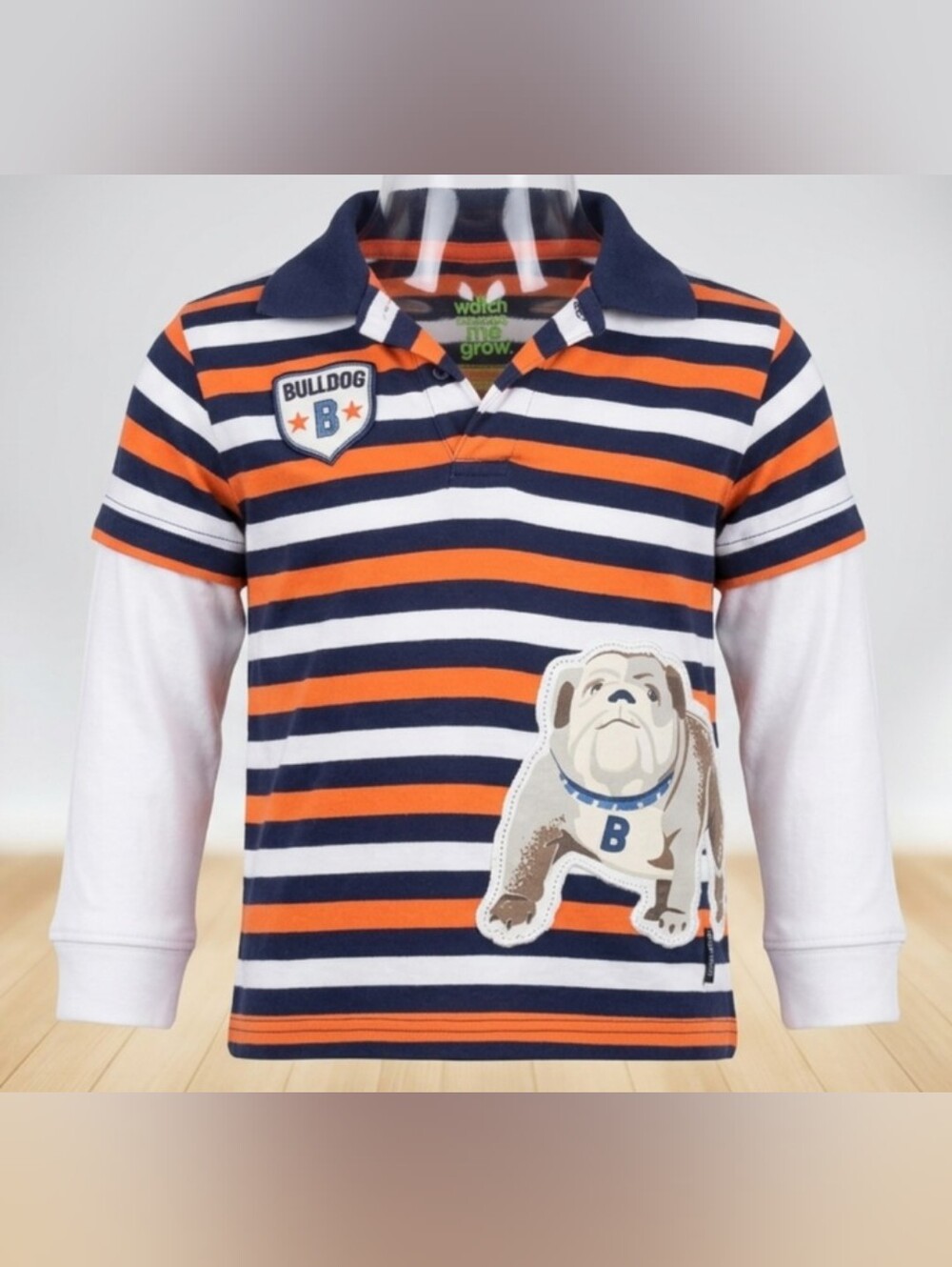 Sesame Street Striped Bulldog Layered-Look Polo - Navy, Orange & White